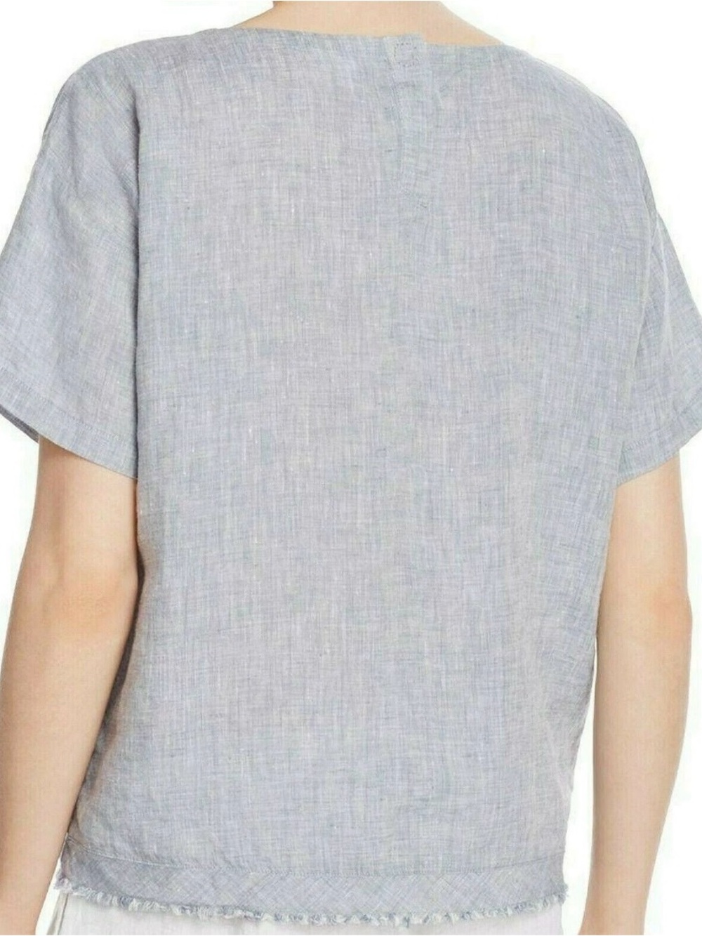 Eileen Fisher Organic Linen Blue Yarn Dyed Chambray Blouse - Picture 2 of 11